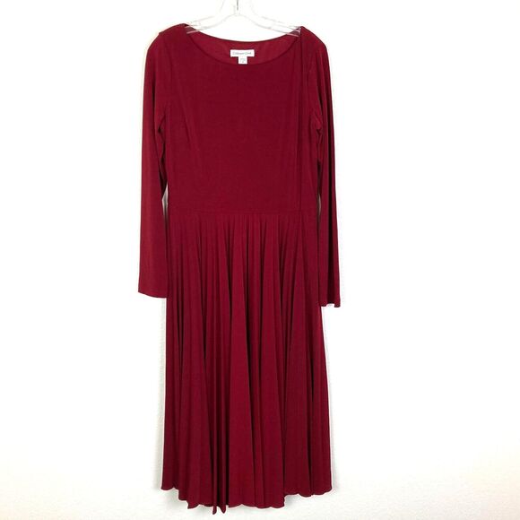 Coldwater Creek Pleated Maxi Dress Size 10 Burgundy Red Stretch Side Zip - Picture 1 of 7
